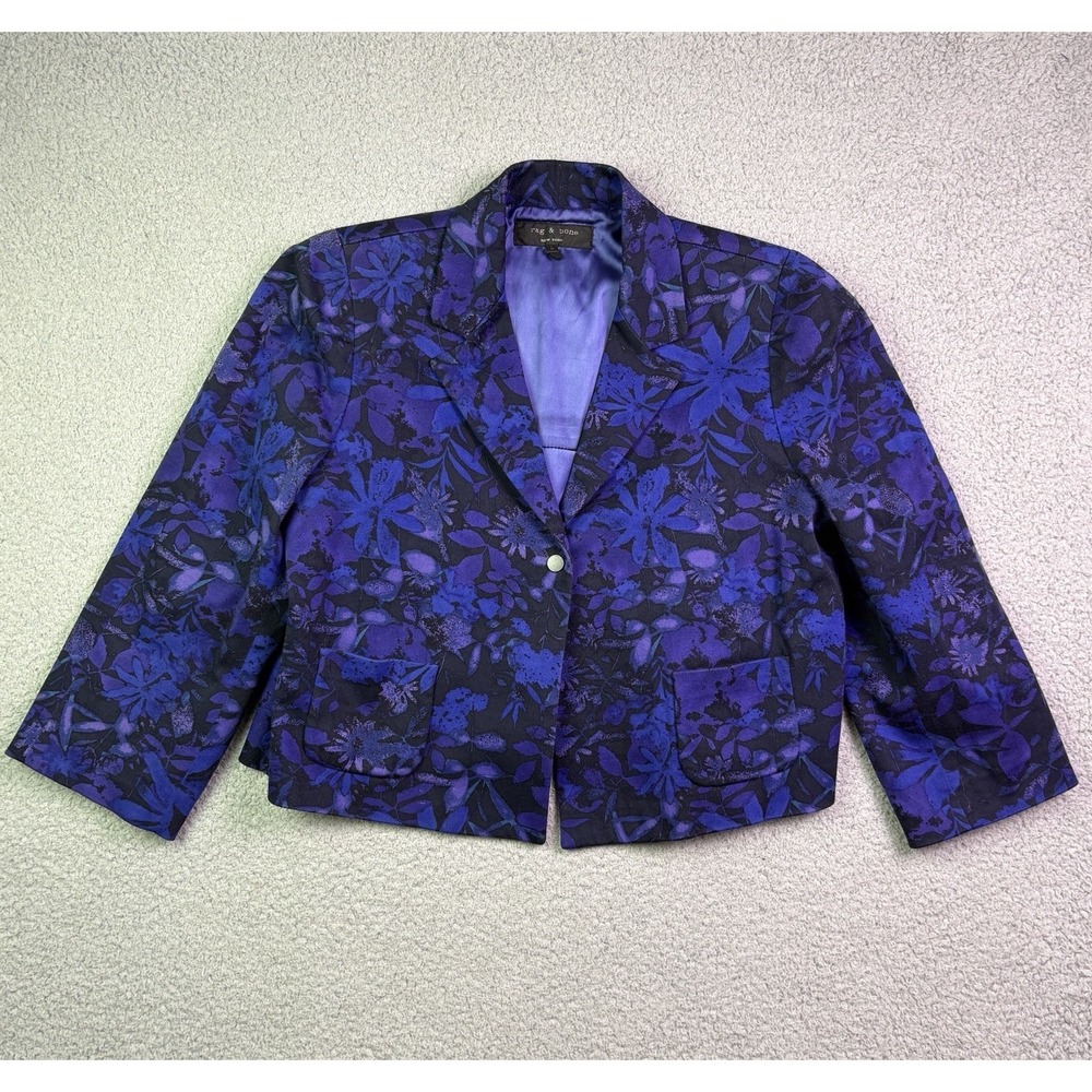Rag & Bone Blazer Womens 0 Purple Floral Cropped Pleated Jacket
